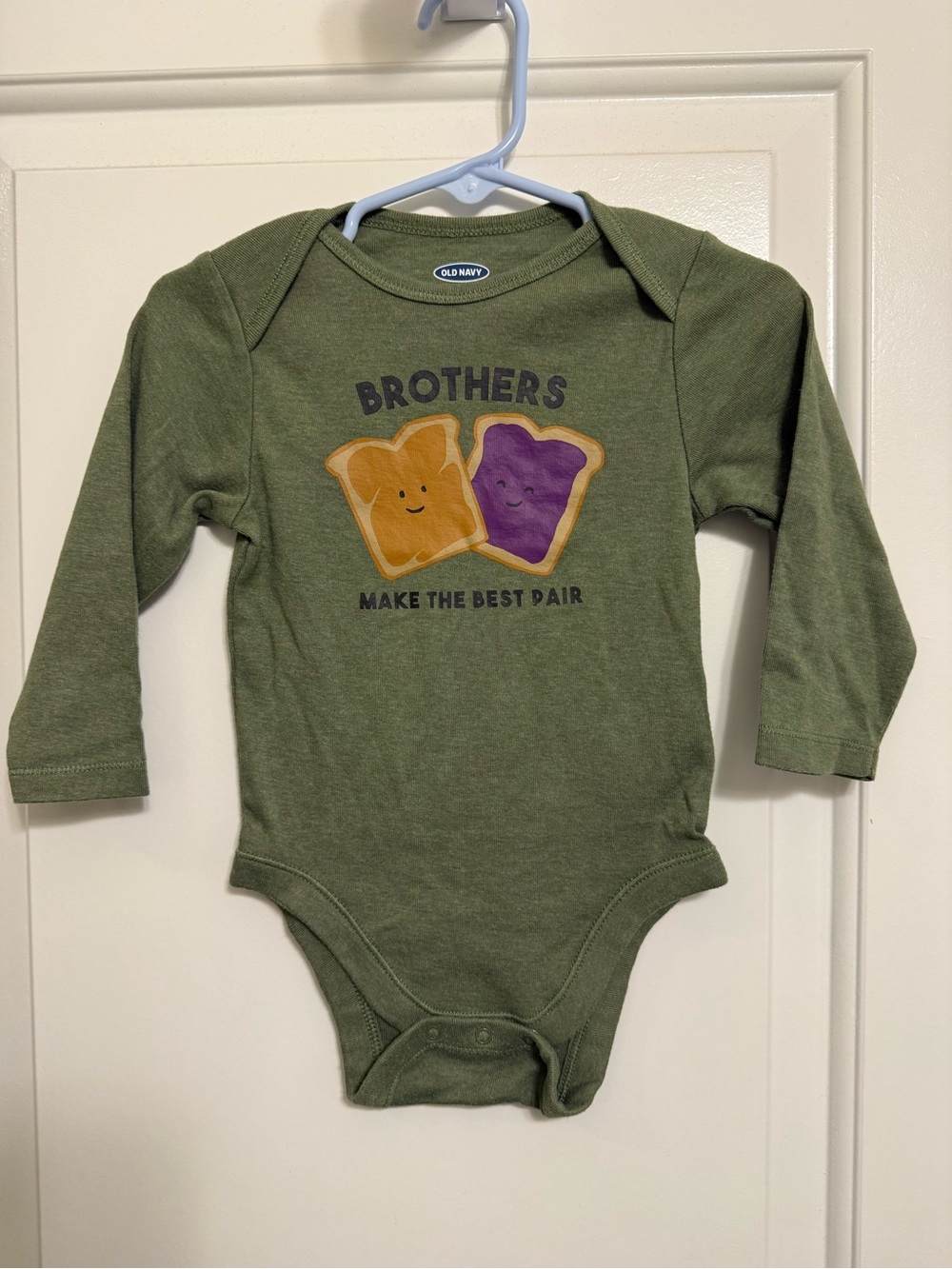 Old Navy Olive Green 'Brothers Make the Best Pair' PB&J Graphic Bodysuit